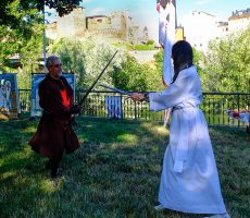 Juego de espadas en el campamento templario